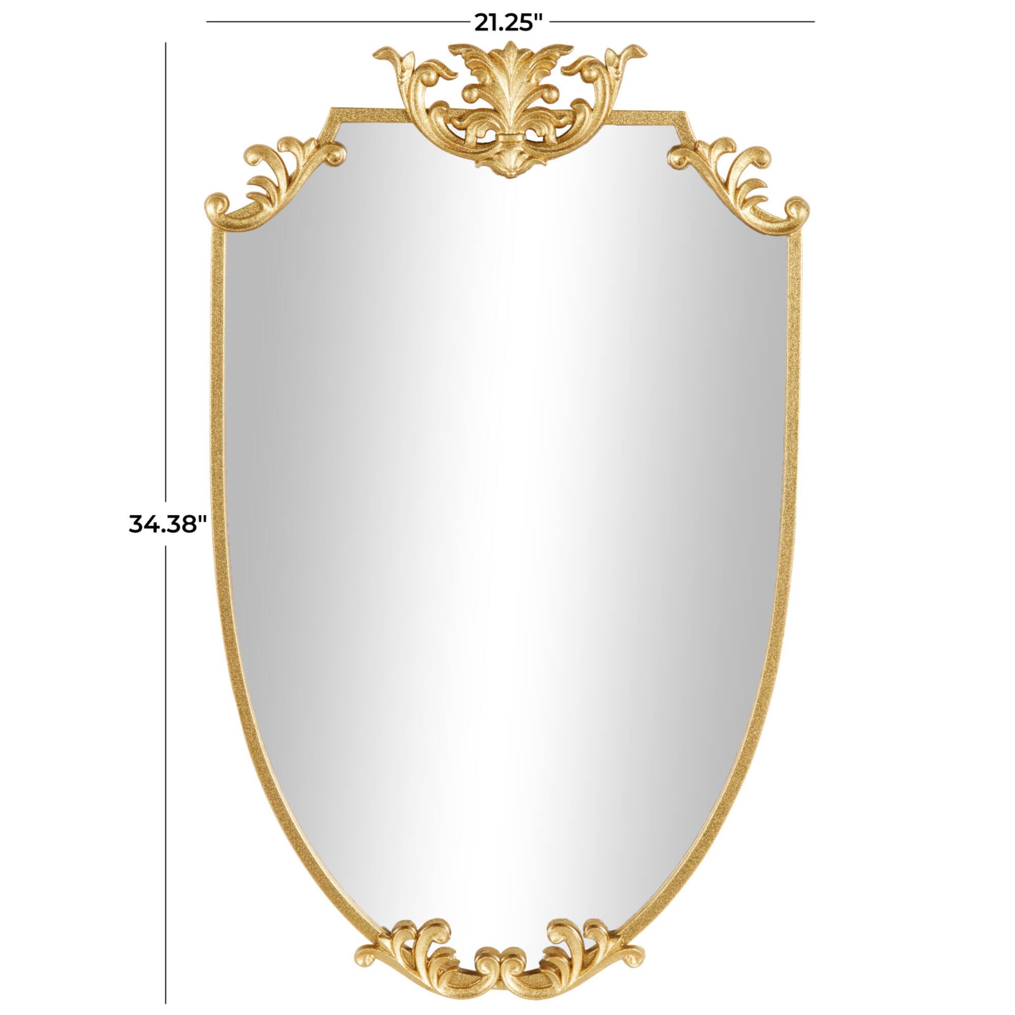 21" x 34" Gold Metal Shield Wall Mirror with Floral Embellishment